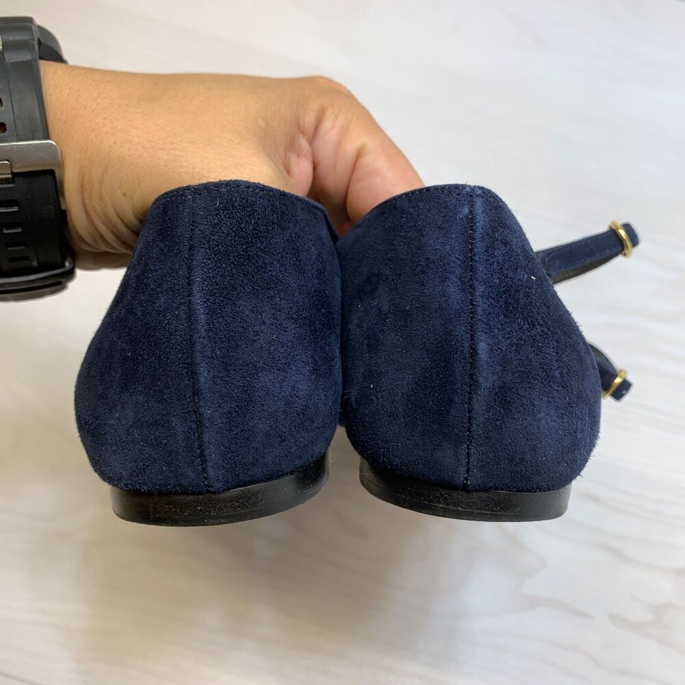 Tibi Fringe Thong Sandals Womens Size 9B Navy Blue Suede Leather - Picture 4 of 12